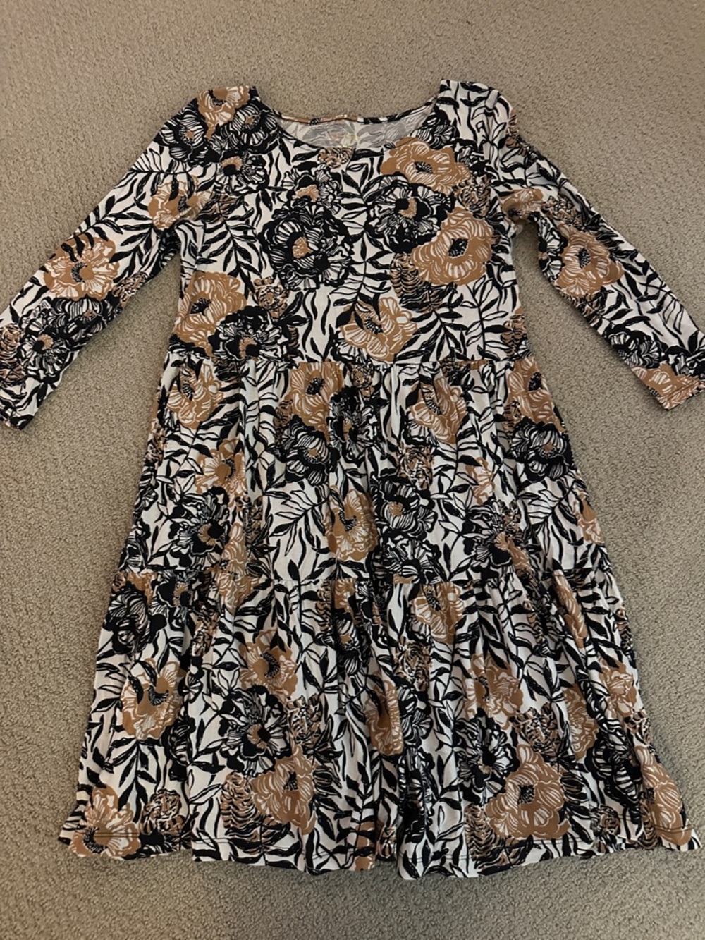 Lilly Pulitzer Black, Tan & White Floral Tiered  Dress